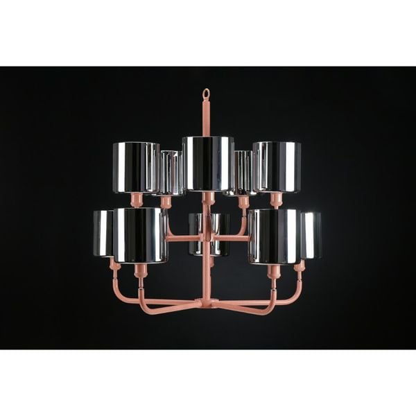  Đèn treo, khung thép hồng, 12 chụp trụ thép bạc, 140*132*85 