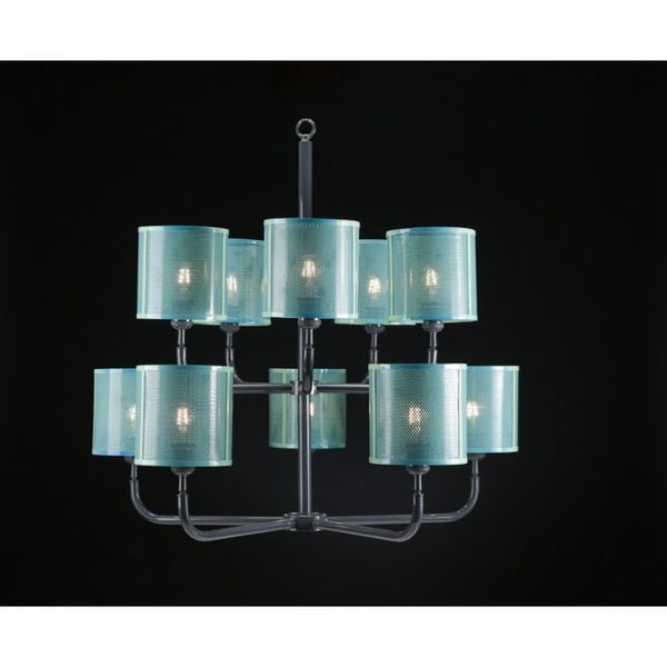  Đèn treo, khung thép đen, 12 chụp trụ thép xanh, 86.7*90*114 