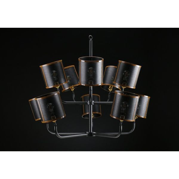  Đèn treo, khung thép đen, 12 chụp trụ thép đen viền vàng ánh kim, 86.7*90*114 