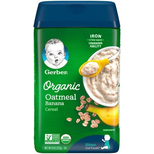 Bột Ăn Dặm Hữu Cơ Gerber vị Yến Mạch, Chuối 227g, Mỹ
