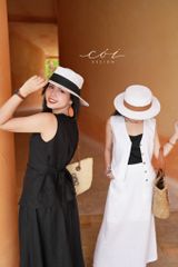 Áo gile vạt tròn 2 túi linen tưng premium Cói Design