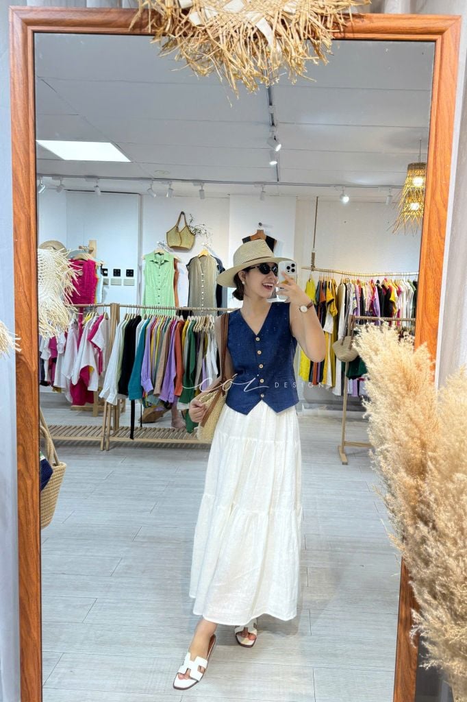 Áo Gile nút dừa Linen tưng Cói Design