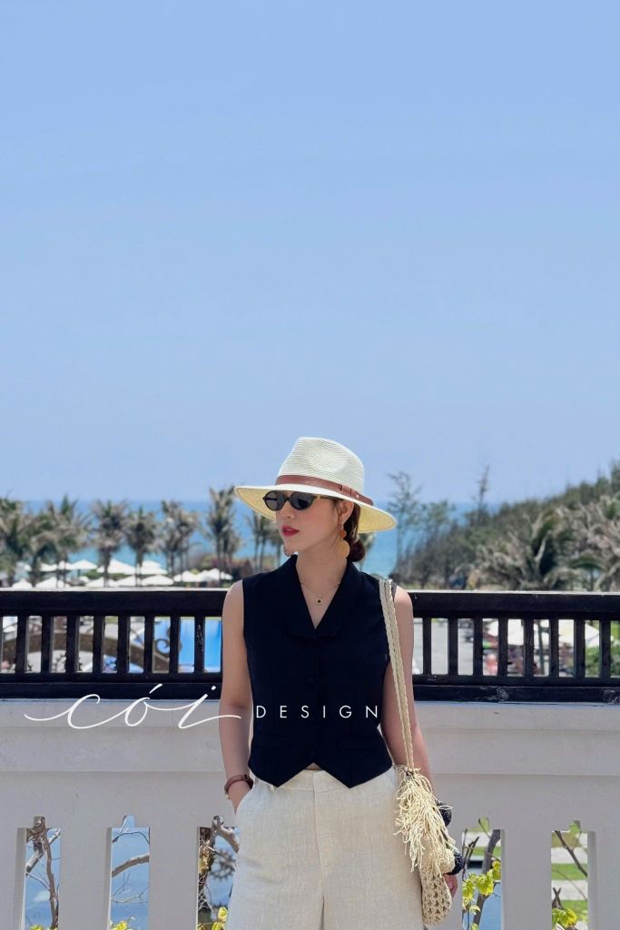 Quần suông nút bọc màu Linen tưng premium Cói Design