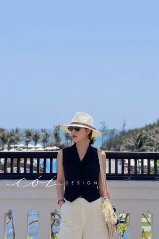 Quần suông nút bọc màu Linen tưng premium Cói Design