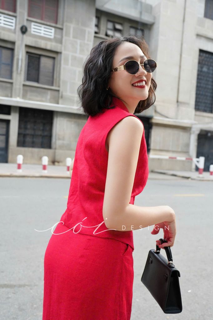 Áo gile cổ cánh én Linen tưng premium Cói Design
