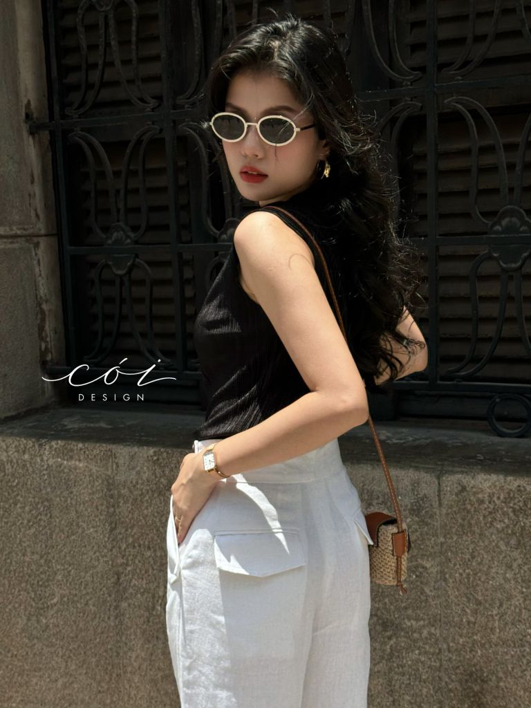 Quần suông phối nút linen tưng premium Cói Design