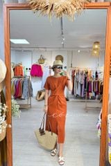 Đầm chéo eo linen tưng premium Cói Design