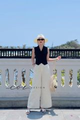 Áo gile cổ cánh én Linen tưng premium Cói Design