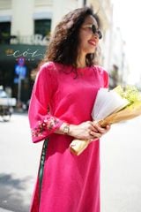Áo dài thêu tay Song Hoa Linen tưng premium Cói Design