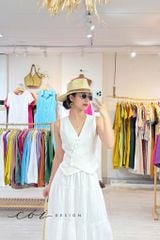 Áo gile nút bọc Linen tưng premium Cói Design