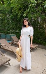 Đầm khoét eo tay phồng Linen tưng premium Cói Design
