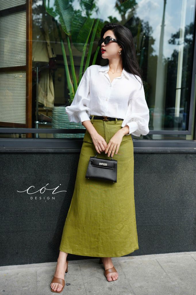 Chân váy 2 nắp túi Linen tưng premium Cói Design