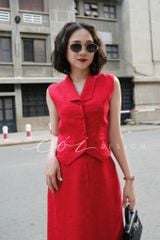 Áo gile cổ cánh én Linen tưng premium Cói Design
