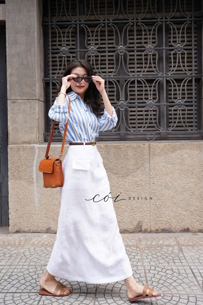 Chân váy 2 nắp túi Linen tưng premium Cói Design