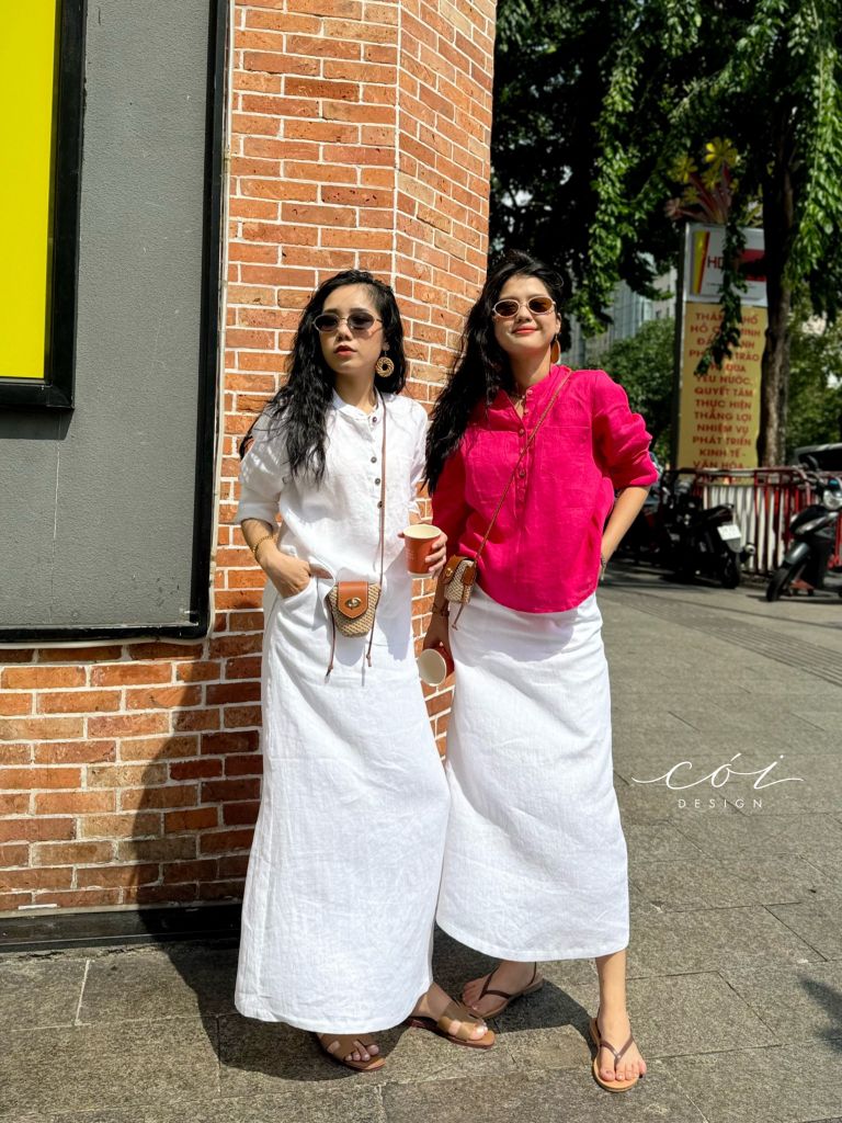 Áo cổ trụ lệch vạt tay dài Linen tưng premium Cói Design