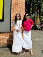 Áo cổ trụ lệch vạt tay dài Linen tưng premium Cói Design