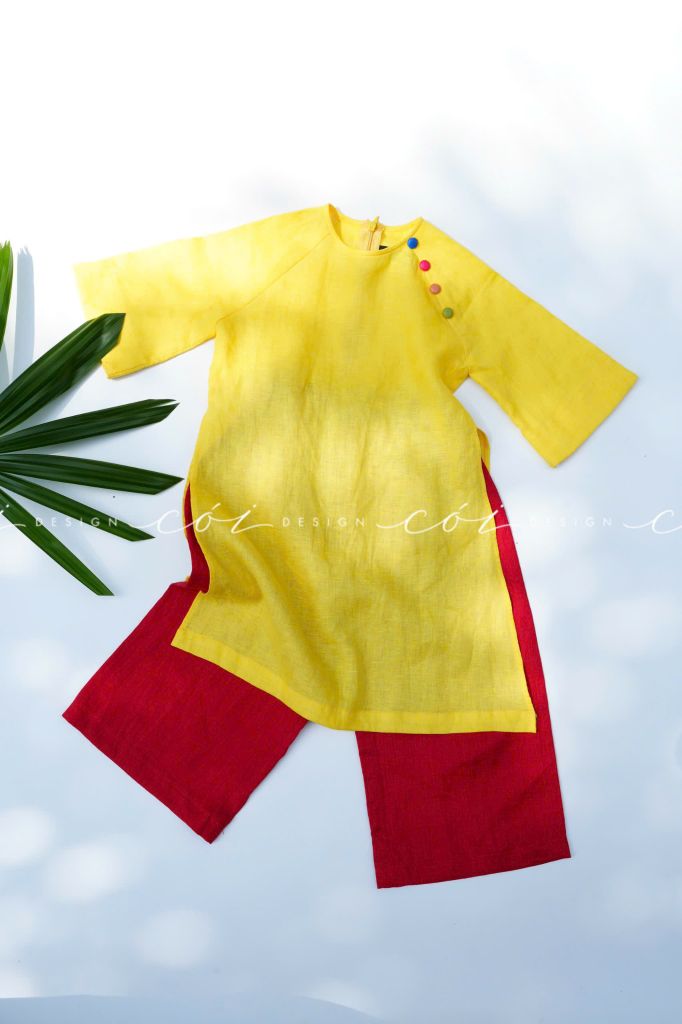 Set Áo Dài Bé Gái Sắc Xuân Linen Cói Design