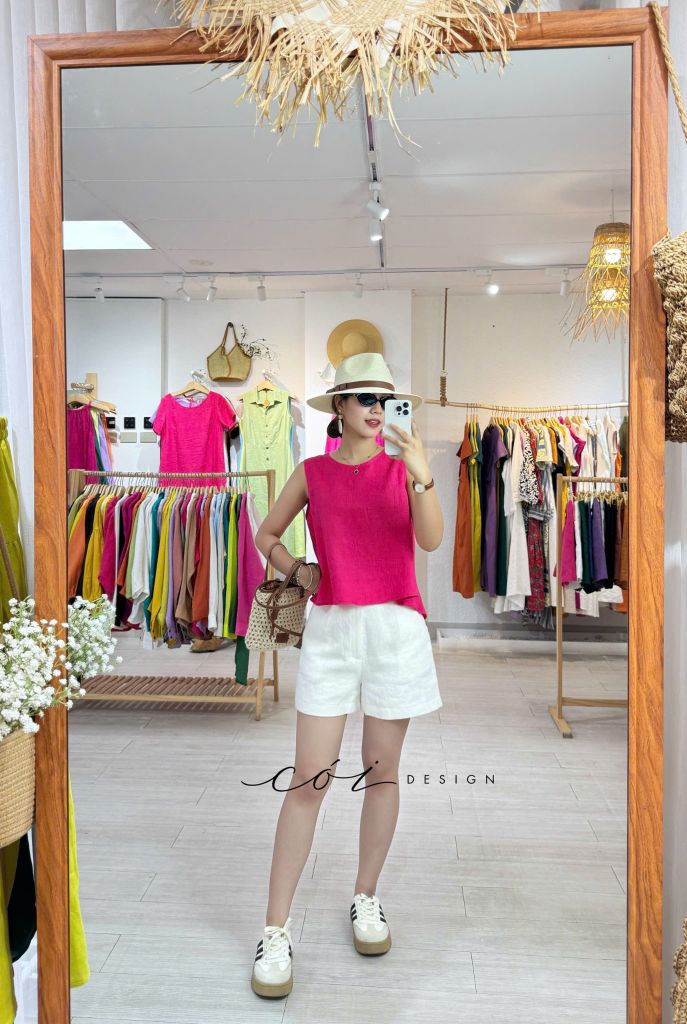 Áo sát nách hàng nút lưng linen tưng premium Cói Design
