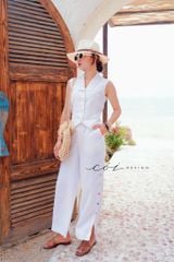 Quần suông nút bọc màu Linen tưng premium Cói Design