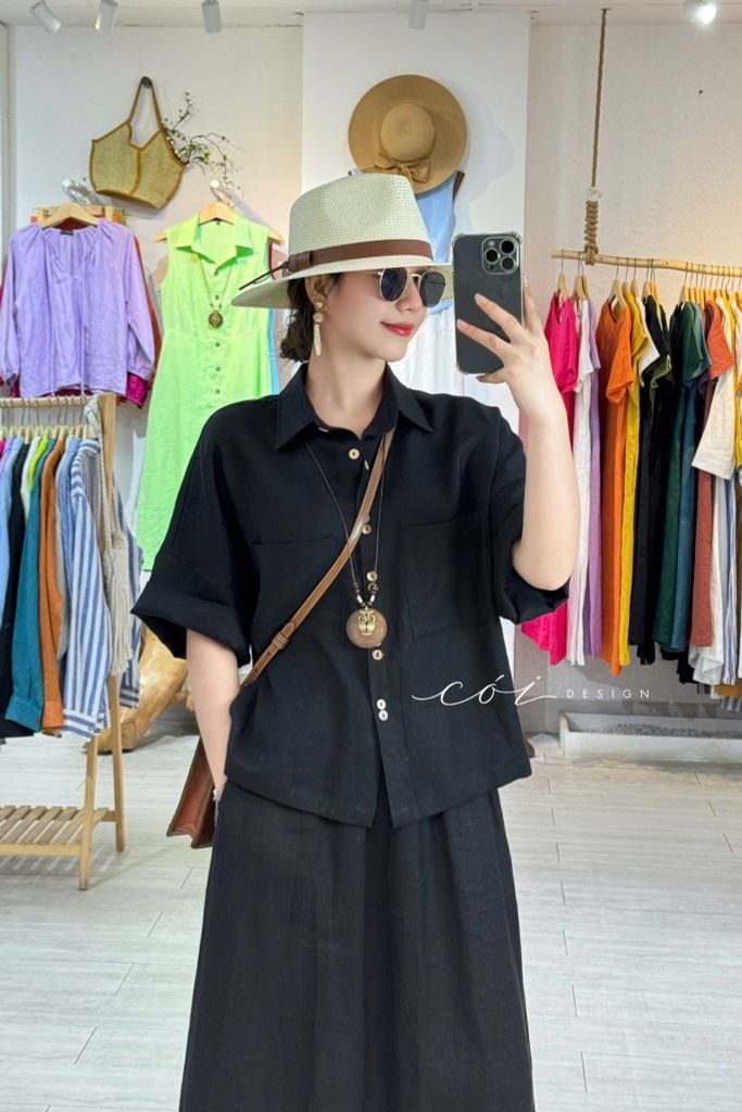 Áo sơ mi hàng nút đôi linen tưng premium Cói Design