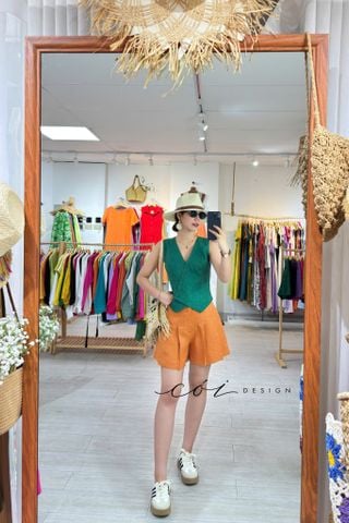 Quần short xếp ly form váy Linen tưng premium Cói Design