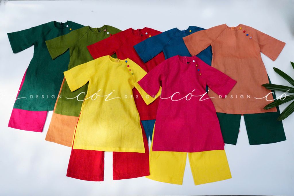 Set Áo Dài Bé Gái Sắc Xuân Linen Cói Design