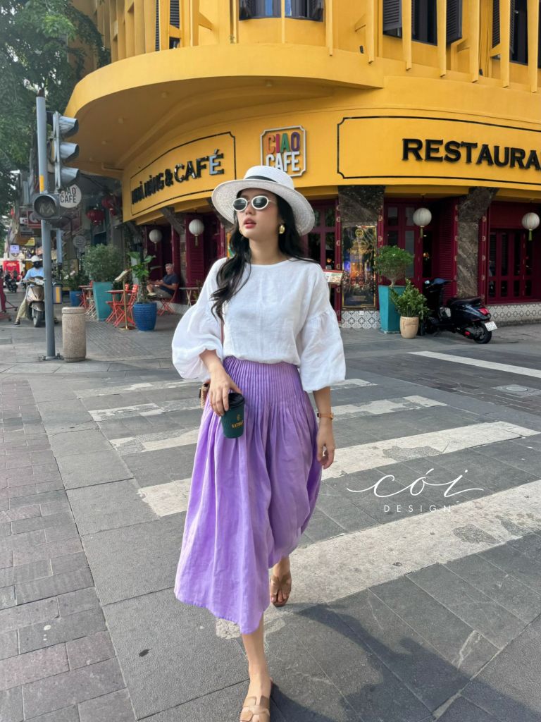 Chân váy xòe xếp ly eo linen tưng Cói Design