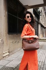 Đầm cổ trụ tay ngắn Linen tưng premium Cói Design