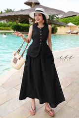 Áo gile vạt tròn 2 túi linen tưng premium Cói Design