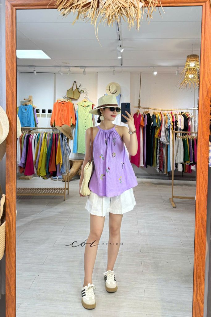 Áo yếm Thêu tay hoa linen tưng premium Cói Design