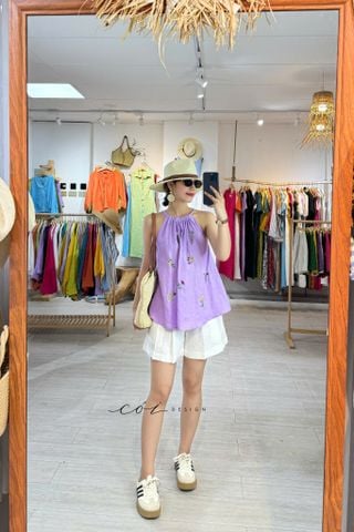 Áo yếm Thêu tay hoa linen tưng premium Cói Design