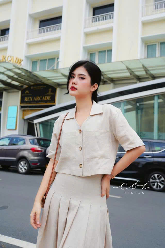 Áo Croptop 2 túi linen tưng premium Cói Design