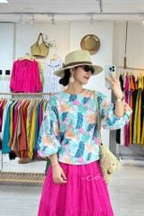 Áo tay phồng nút lưng linen hàn Cói Design