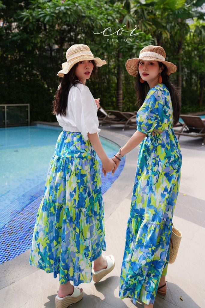 Đầm khoét eo tay phồng cotton hàn Cói Design