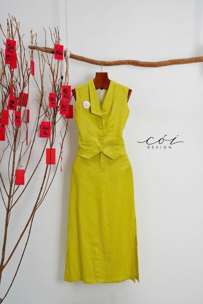 Áo gile cổ cánh én Linen tưng premium Cói Design