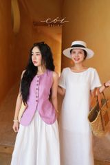 Áo gile vạt tròn 2 túi linen tưng premium Cói Design