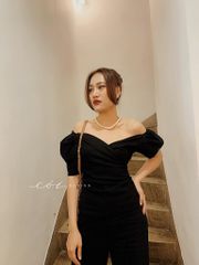 Áo linen đắp chéo tay phồng Cói Design