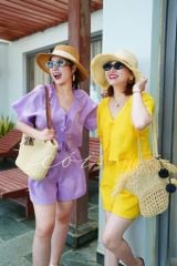 Quần short xếp ly lưng thun linen tưng premium Cói Design