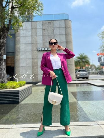 Quần ống suông linen premium 3 nút xẻ ống Cói design