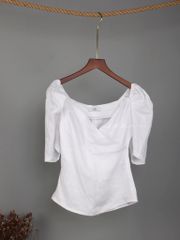 Áo linen đắp chéo tay phồng Cói Design