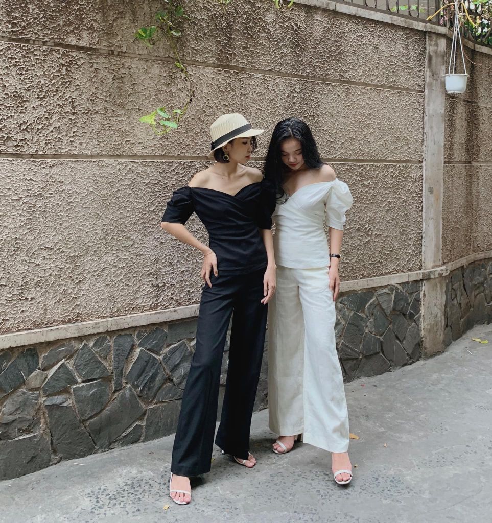 Áo linen đắp chéo tay phồng Cói Design