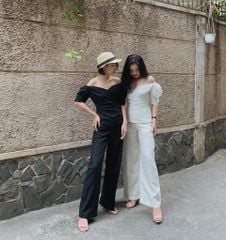 Áo linen đắp chéo tay phồng Cói Design