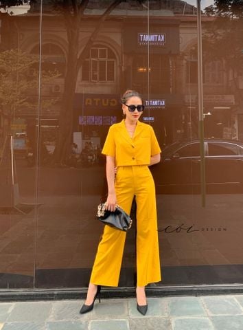 Set áo croptop quần suông linen Cói Design