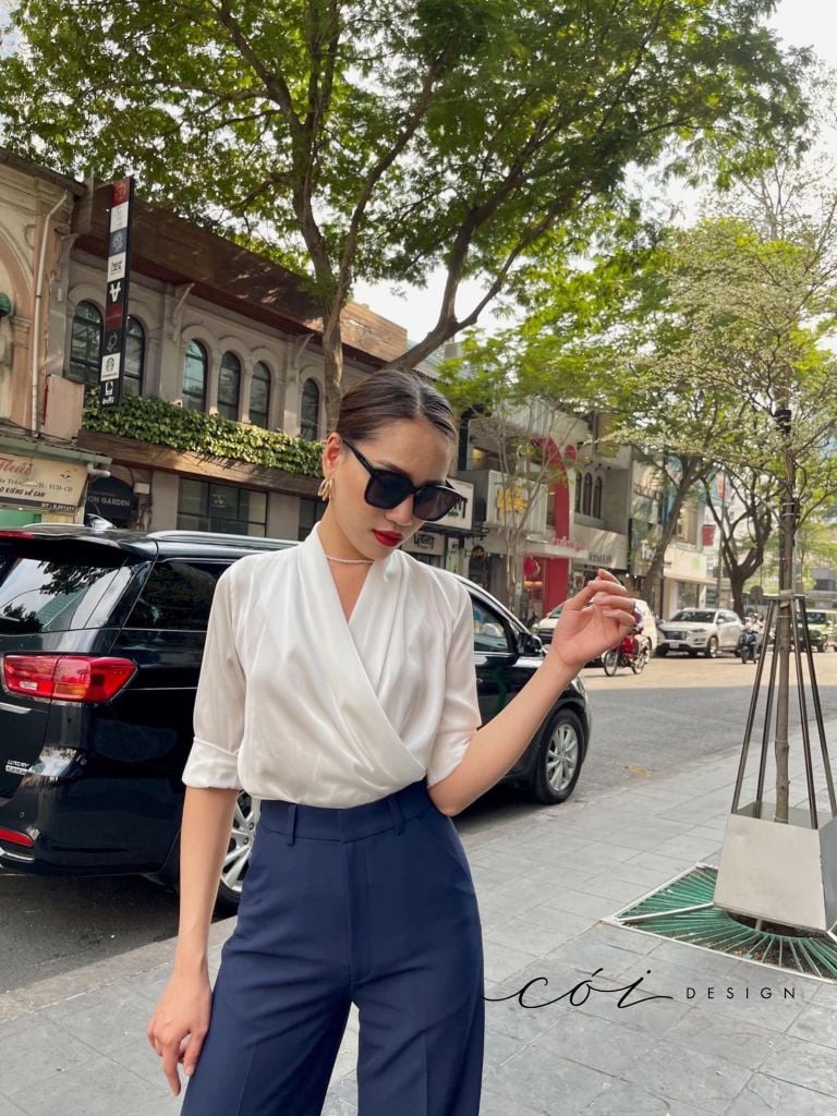 Áo sơ mi lụa đắp chéo Cói Design