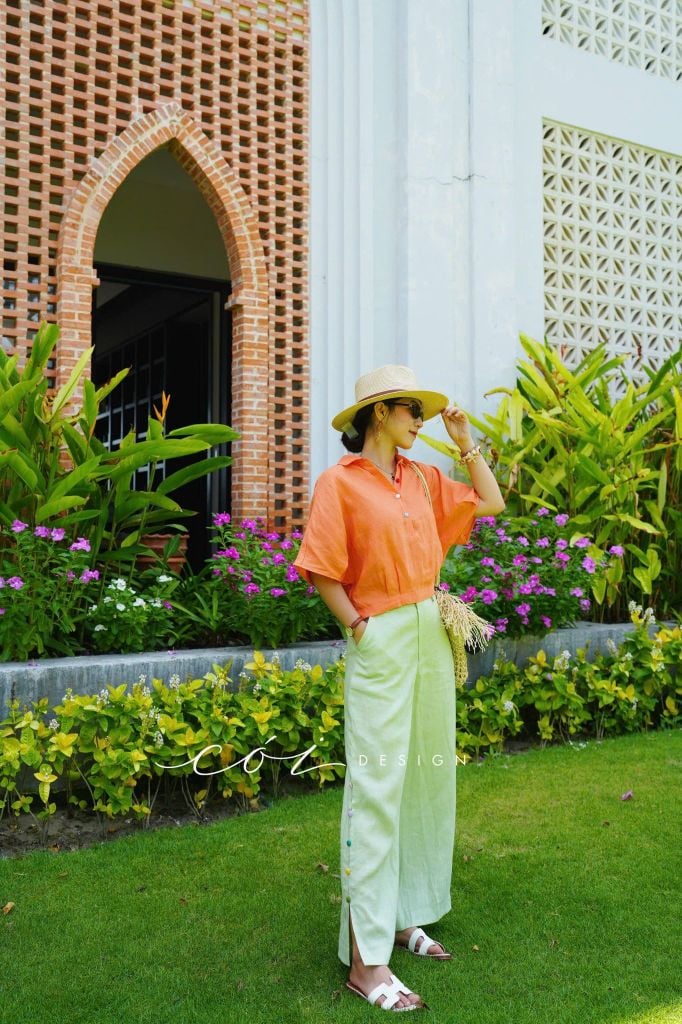 Quần suông nút bọc màu Linen tưng premium Cói Design