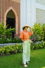 Quần suông nút bọc màu Linen tưng premium Cói Design