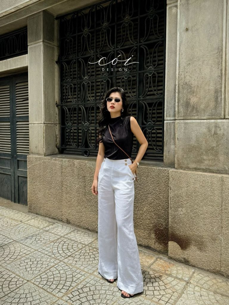 Quần suông phối nút linen tưng premium Cói Design