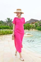 Đầm suông cổ tròn đan dây lưng Linen tưng premium Cói Design