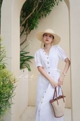 Đầm suông tay xếp nhún kèm belt Linen tưng premium Cói Design