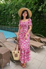 Đầm nhún ngực xẻ tà linen hàn Cói Design